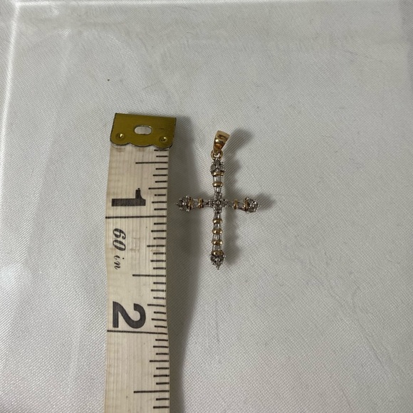 10K YELLOW AND WHITE GOLD diamond cross pendant REAL GOLD ✝️ - Picture 12 of 16